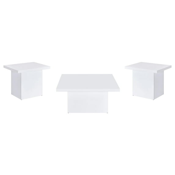 Devar 3-piece Square Coffee End Table Set White High Gloss