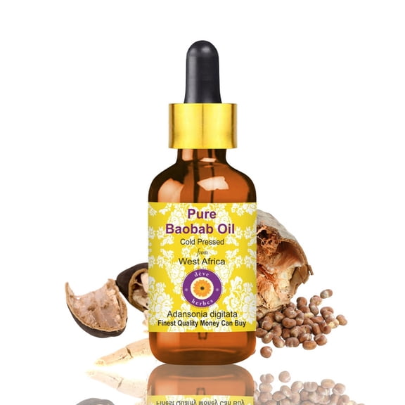 Deve Herbes Baobab Oil (Adansonia digitata) - 5ml (0.16 FL Oz ) - 100% Natural Cold Pressed Oil - for Dry Hair Care, Skin Nourishment & External Use - with Dropper