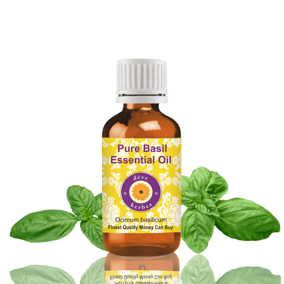 Deve Herbes Basil Essential Oil (Ocimum Basilicum) - 0.16 Fl Oz (5ml) - 100% Natural Basil Oil for Hair Care, Massage & Aromatherapy- without Dropper