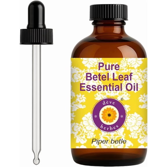 Deve Herbes Betel Leaf Essential Oil (Piper betle) - 4.05 fl oz (120ml) - 100% Natural Betel Leaf Oil - for Aromatherapy, Massage, Blends & External Use - with Dropper