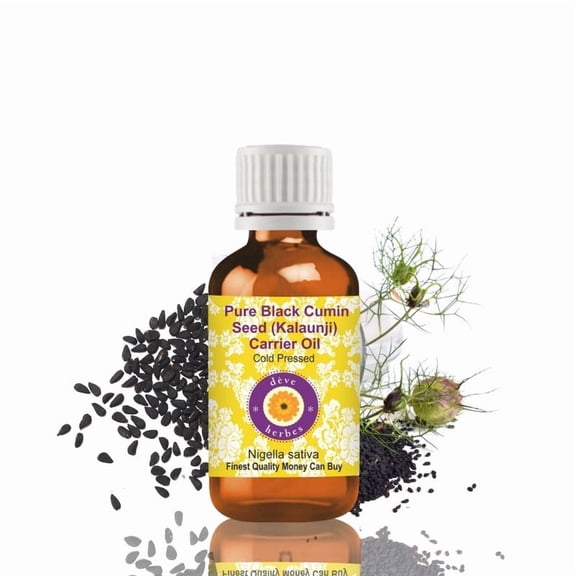 Deve Herbes Black Cumin Seed (Kalaunji) Carrier Oil (Nigella sativa) - 10ml (0.33 FL Oz ) - 100% Natural Cold Pressed Oil - for Hair Massage, Skin Care & External Use - without Dropper