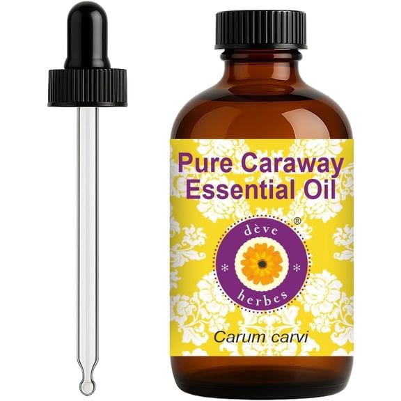 Deve Herbes Caraway Essential Oil (Carum carvi) - 4.05 fl oz (120ml) - 100% Natural Caraway Oil - for Aromatherapy, Massage, Soap Making & External Use - with Dropper