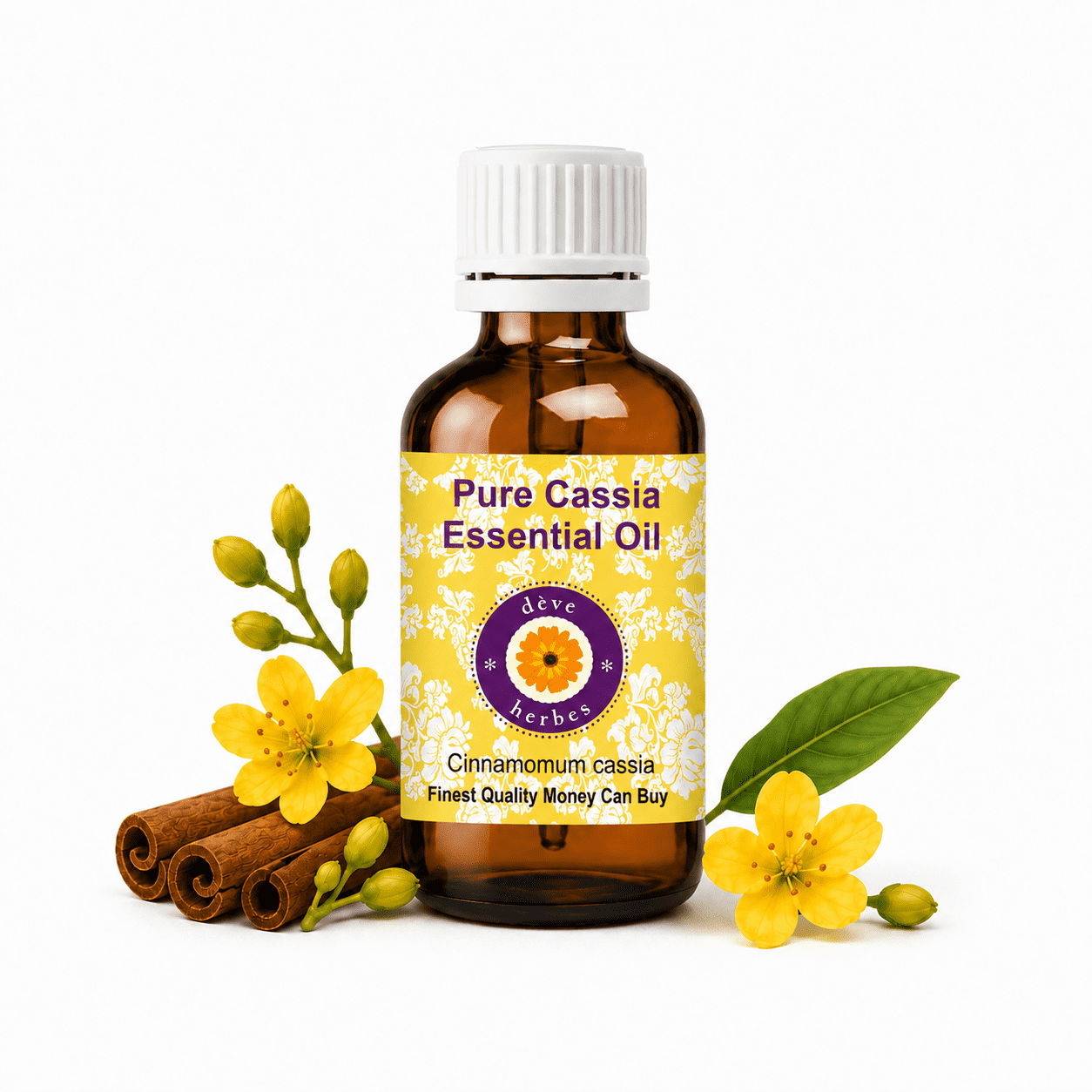 Deve Herbes Cassia Essential Oil (Cinnamomum Cassia) - 3.38 Fl Oz (100ml) - 100% Natural Cassia Oil for Massage, Warming Blends & Aromatherapy- without Dropper