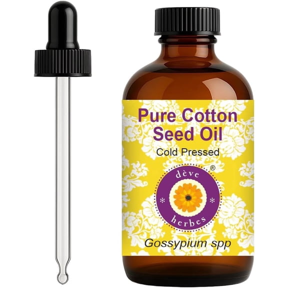 Deve Herbes Cotton Seed Oil (Gossypium spp) - 4 fl oz (120ml) - 100% Pure Natural Oil for Skin Care, Hair Care, Body Massage & External Use - with Dropper