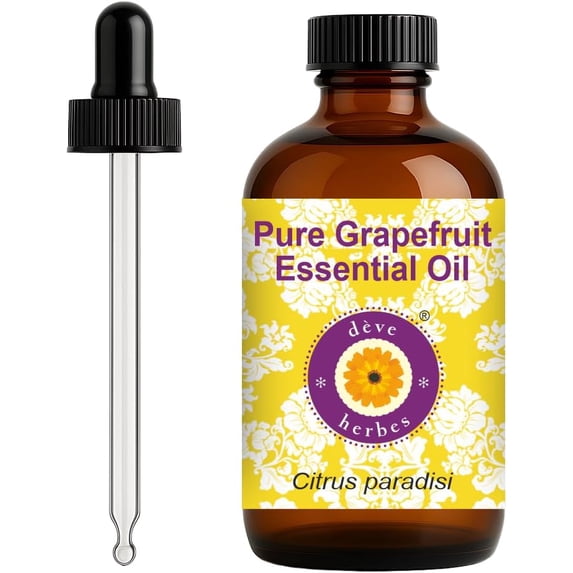 Deve Herbes Grapefruit Essential Oil (Citrus paradisi) - 4.05 Fl Oz (120ml) - 100% Natural Grapefruit Oil - for Aromatherapy, Diffuser, Soap Making & External Use - with Dropper