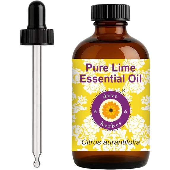 Deve Herbes Lime Essential Oil (Citrus aurantifolia) - 4.05 Fl Oz (120ml) - 100% Natural Lime Oil - for Aromatherapy, Diffuser, Blends & External Use - with Dropper
