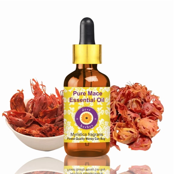 Deve Herbes Mace Essential Oil (Myristica Fragrans) - 0.16 Fl Oz (5ml) - 100% Natural Mace Oil - for Aromatherapy, Warming Blends & Massage - with Dropper
