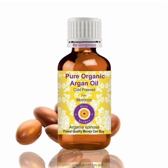 Deve Herbes Organic Argan Oil (Argania spinosa) - 10ml (0.33 FL Oz ) - 100% Natural Cold Pressed Oil - for Hair Smoothing, Skin Nourishment & External Use - without Dropper