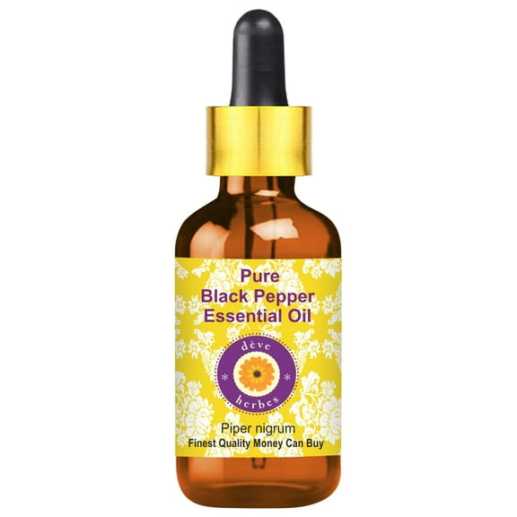 Deve Herbes Pure Black Pepper Essential Oil (Piper nigrum) with Glass Dropper Natural Therapeutic Grade Steam Distilled 10ml (0.33 oz)