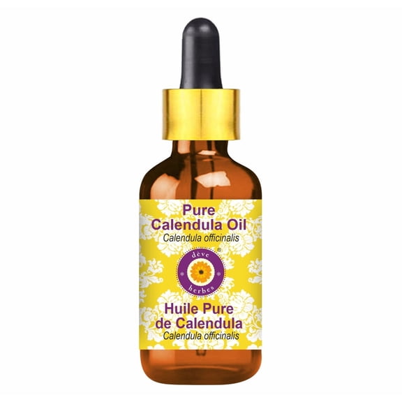 Deve Herbes Pure Calendula Oil (Calendula officinalis) Natural Infused Botanical Extract Blend for Daily Personal Care 10ml with Glass Dropper
