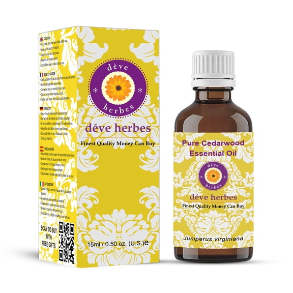Deve Herbes Pure Cedarwood Essential Oil (Juniperus virginiana) Steam Distilled, Natural & Aromatherapy Use 15ml