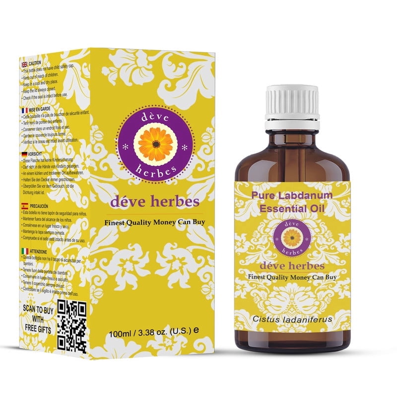 Deve Herbes Pure Labdanum Essential Oil (Cistus ladaniferus) Steam Distilled, Natural & Aromatherapy Use 100ml