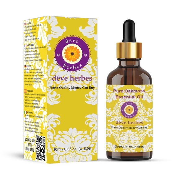 Deve Herbes Pure Oakmoss Essential Oil (Evernia prunastri) Steam Distilled, Natural & Aromatherapy Use 10ml with Glass Dropper