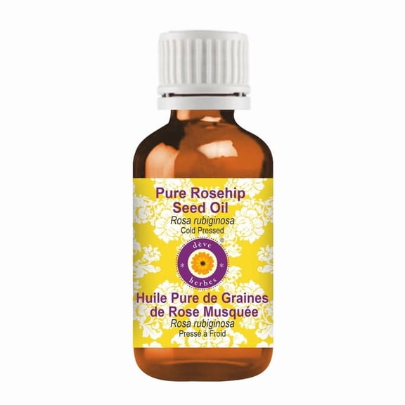 Deve Herbes Pure Rosehip Seed Oil (Rosa rubiginosa) Cold-Pressed Natural Botanical Oil for Skin, Hair & Massage 5ml