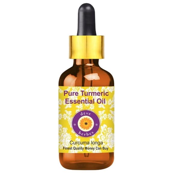 Deve Herbes Pure Turmeric Essential Oil (Curcuma longa) Steam Distilled, Natural & Aromatherapy Use 10ml with Glass Dropper