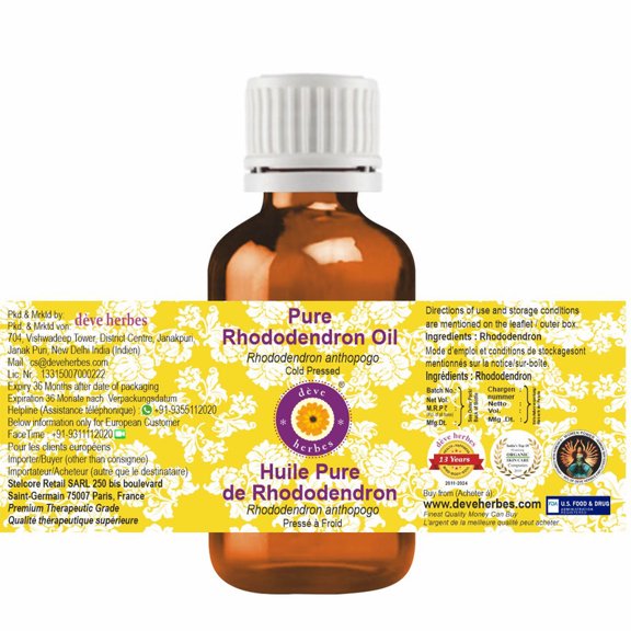 Deve Herbes Rhododendron Oil (Rhododendron anthopogo) - 5ml (0.16 FL Oz ) - 100% Natural Oil - for Diffuser Blends, Aromatherapy & External Use - without Dropper