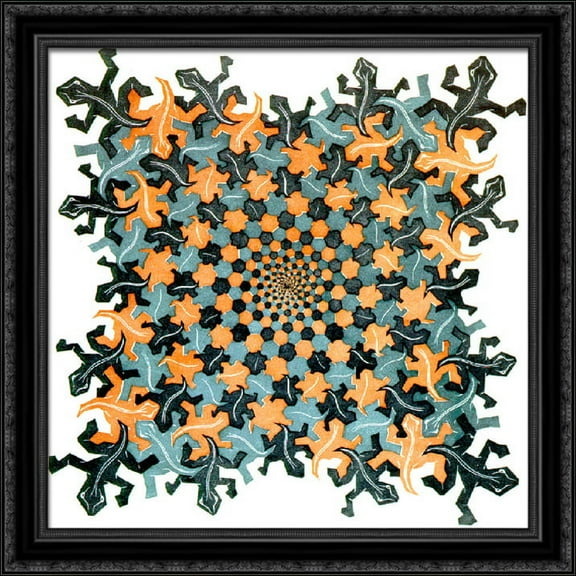 Development III 28x28 Large Black Ornate Wood Framed Canvas Art by M.C. Escher