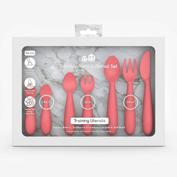 ezpz Developmental Utensil Set (Coral)