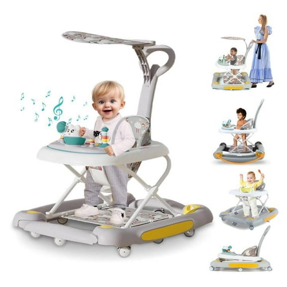 Developmental Walkers For Babies, 6-in-1 Activity Center Baby Walker With Lights & Music, For 6-36 Months, Grey