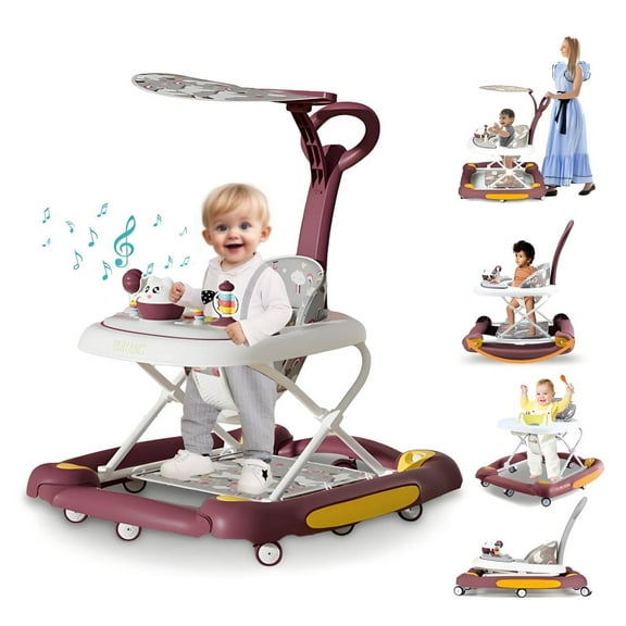 Developmental Walkers for Babies, 3-in-1 Activity Center Baby Walker with Lights & Music, For 6-36 Months, Red