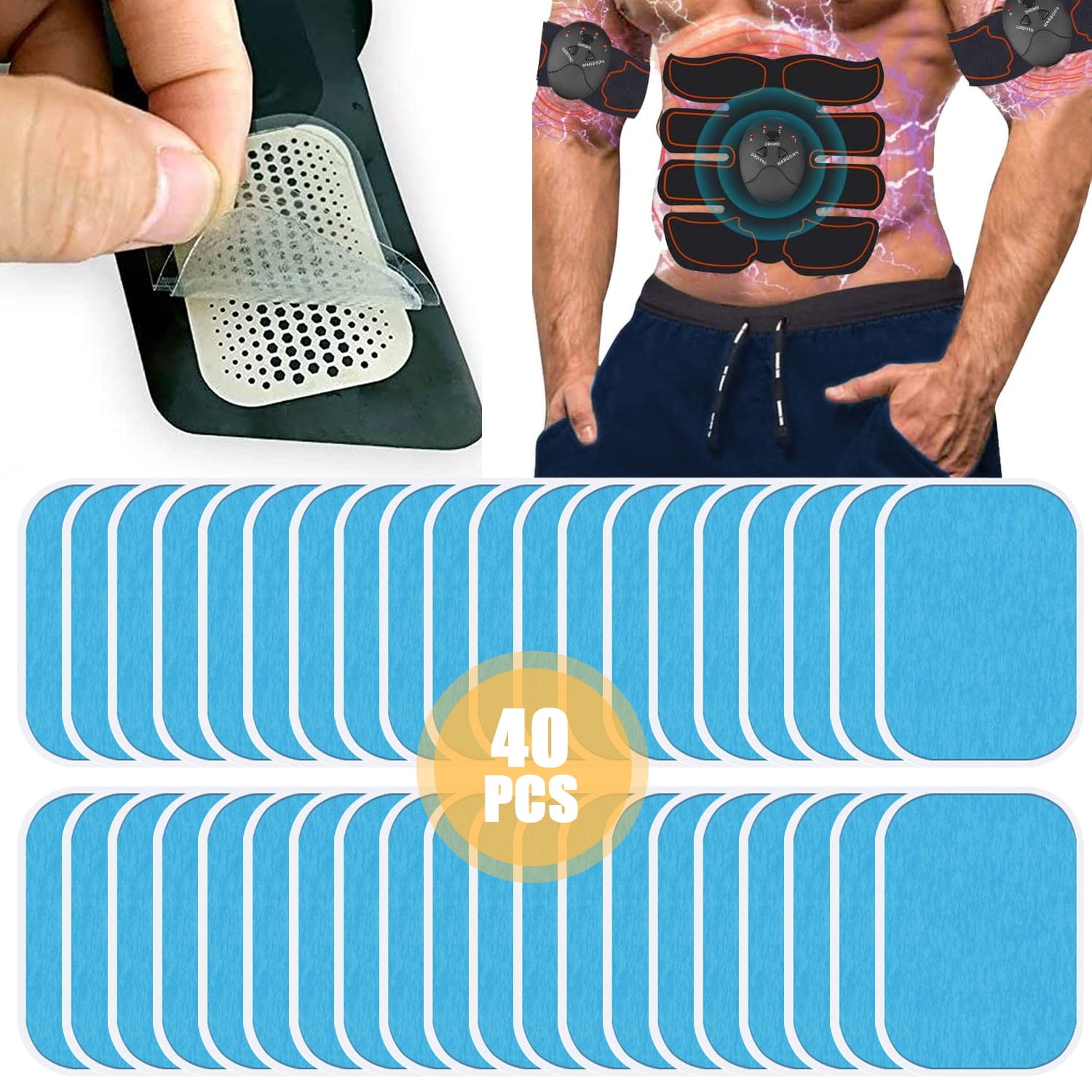 Devenirriche 40 Pcs EMS Trainer Gel Pads, Muscle Toner Pads Training Replacement Gel Sheet Pads ABS Fitness Electric Stimulators Pads, Accessory for AB Workout Toning Belt