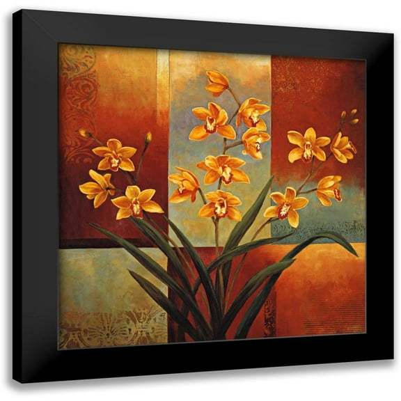 Deveraux, Jill 12x12 Black Modern Framed Museum Art Print Titled - Orange Orchid