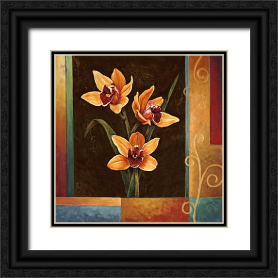 Deveraux, Jill 15x15 Black Ornate Wood Framed with Double Matting Museum Art Print Titled - Yellow Orchids