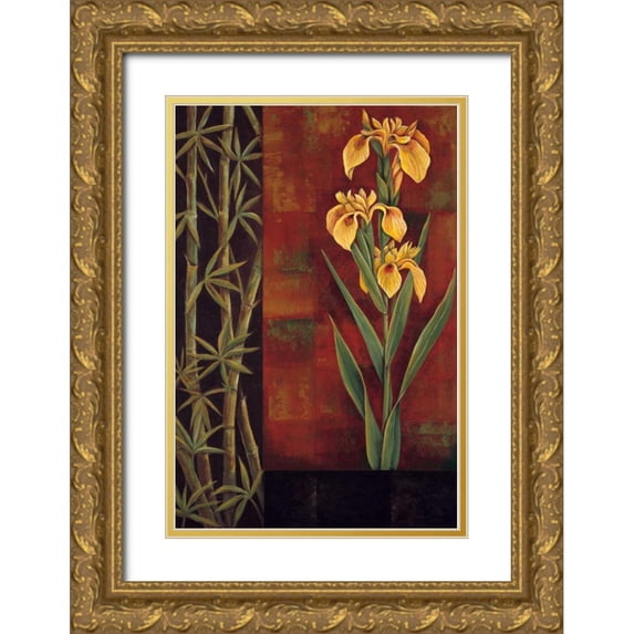 Deveraux, Jill 17x24 Gold Ornate Wood Framed with Double Matting Museum Art Print Titled - Yellow Iris