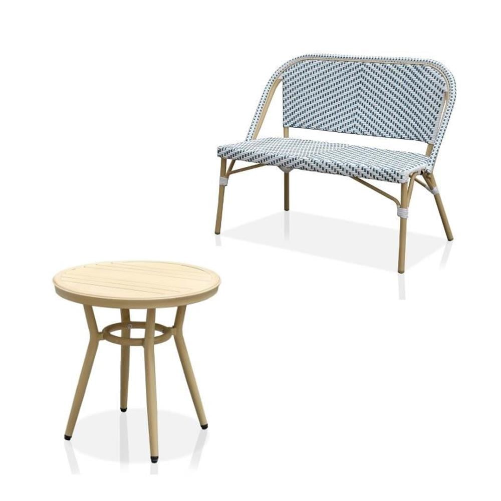 Devey Transitional 2-Piece Metal Patio Blue Loveseat and Bistro Table Set