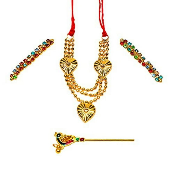 Devi Maa/Radha Rani/Laddu Gopal Shringar Set Diamond Mala & Bangles Combo Deities jewellary Set for Idol Statue with Colorful Stonefor