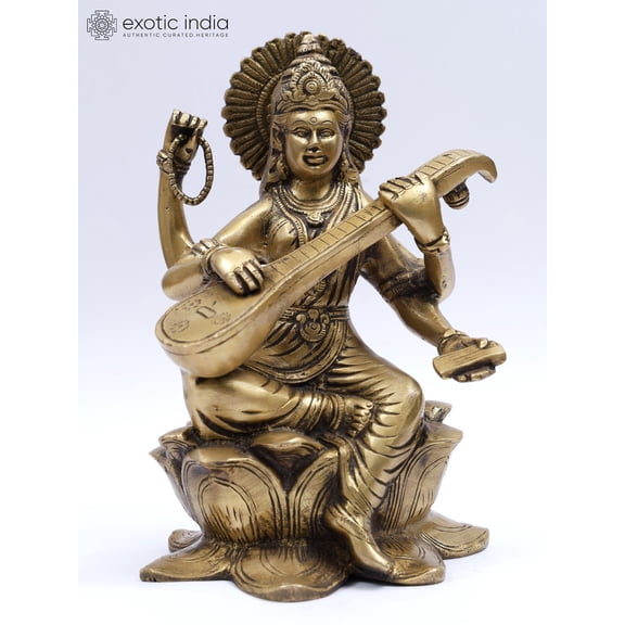 9" Devi Saraswati Brass Statue | Indian Handcrafted Idol