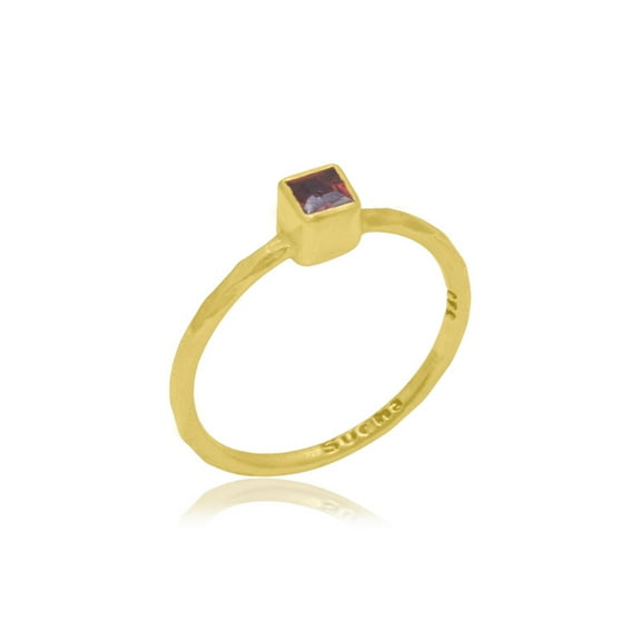 Devika Fine Jewelry 18K Gold Vermeil sundance Garnet square Gemstone Ring | 925 Sterling Silver Handmade Band | January Birthstone Ring for Women