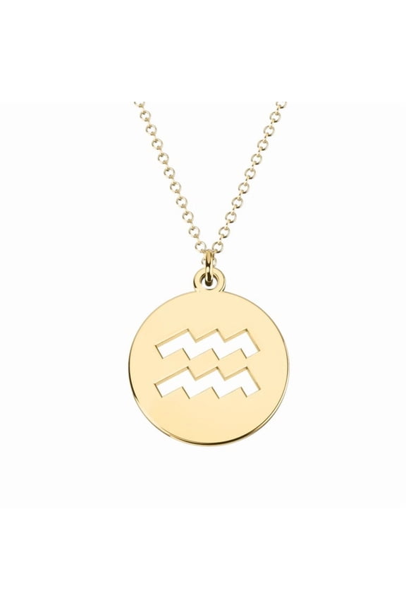 Aquarius Zodiac Astrology Symbol Pendant 14K Yellow Gold Plated sterling silver Necklace for men and women