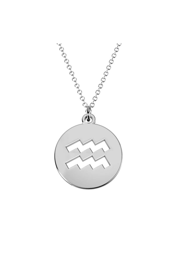 Aquarius Zodiac Sign Symbol Disc Pendants necklaces 925 Sterling Silver Minimalist Jewelry