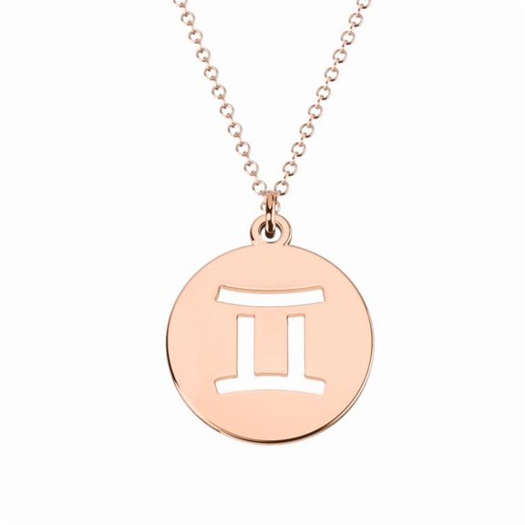 Devika Fine Jewelry Gemini Zodiac Astrology Sign Cutout Disc Pendant-14k Rose gold over 925 Sterling silver gifts for couple with 18 inches chain