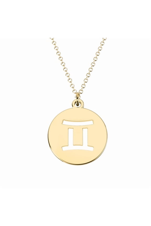 Gemini Zodiac Astrology Sign Cutout Disc Pendant-14k yellow gold over 925 sterling silver with 18 inches chain