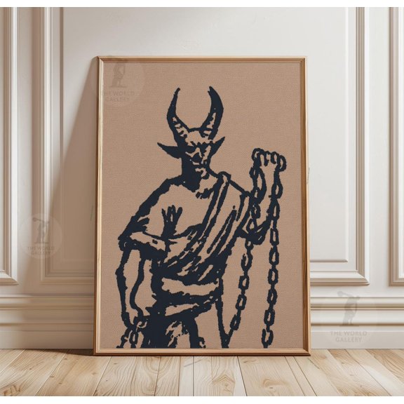 Devil Abstract Horned Figure Illustration Tarot Minimal Gothic Decor, Unframed Poster
