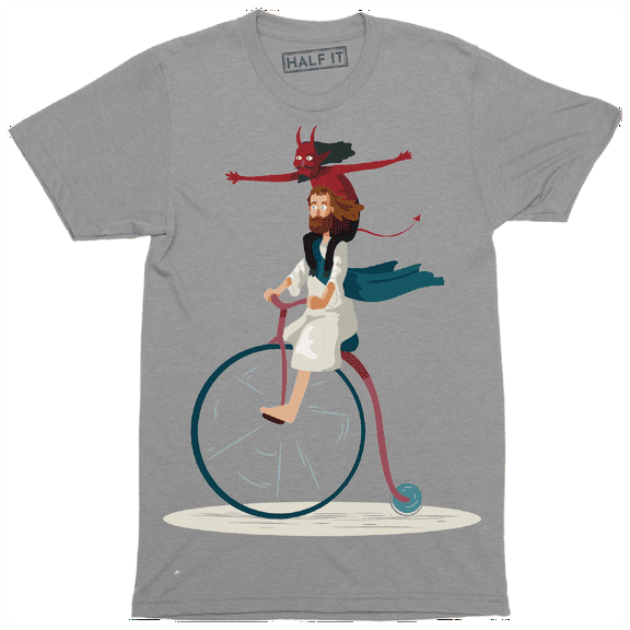 Devil And Jesus Riding A Bike Together As Friends Funny Friendship T-Shirt