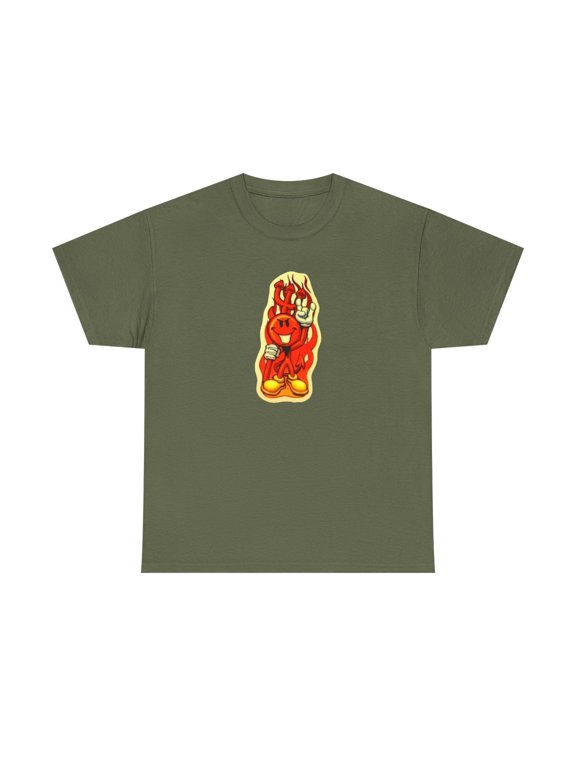 Devil Boy World Industries Skateboard 2000s Vintage Rare Classic T Shirt Print - Military Green / M