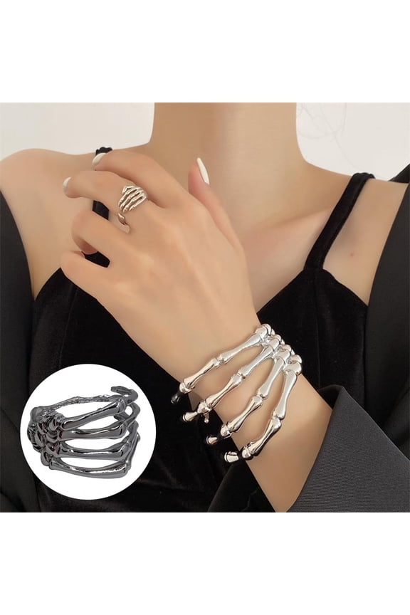 Devil Claw Bracelet Gothic Ghost Hand Retro Skull Skeleton Hand Bangle Open Bone Arm Cuff Halloween Costume Accessory Party Jewelry