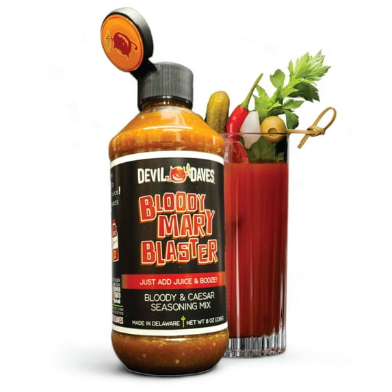 Devil Daves Blaster - Liquid Bloody Mary Seasoning 8 Oz Squeeze bottle | Original Medium heat. Works with ANY Tomato Juice. Briny Bold concentrate cocktail mix. Big Flavor, Gluten Free.