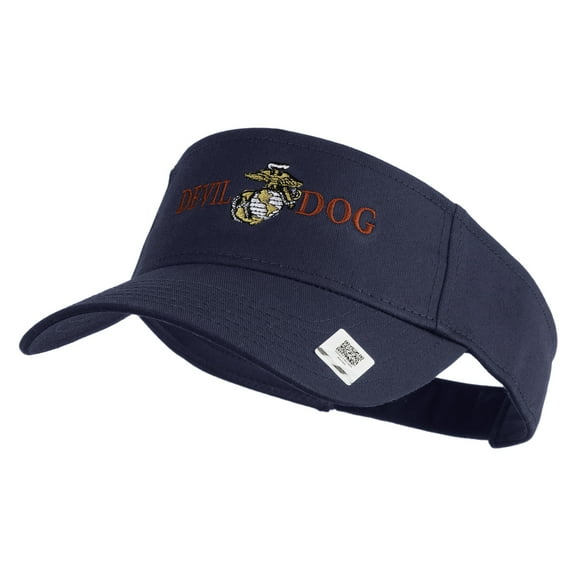 Devil Dog Design Embroidered Cotton Twill Sun Visor - Navy OSFM