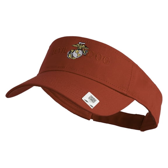 Devil Dog Design Embroidered Cotton Twill Sun Visor - Red OSFM