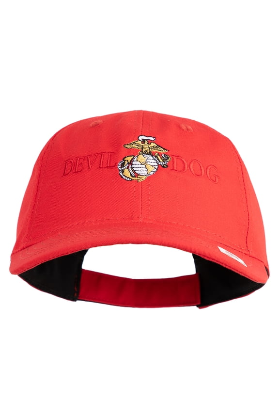 Devil Dog Embroidered 6 Panel Unstructured Cotton Twill Cap Made in USA - Red OSFM