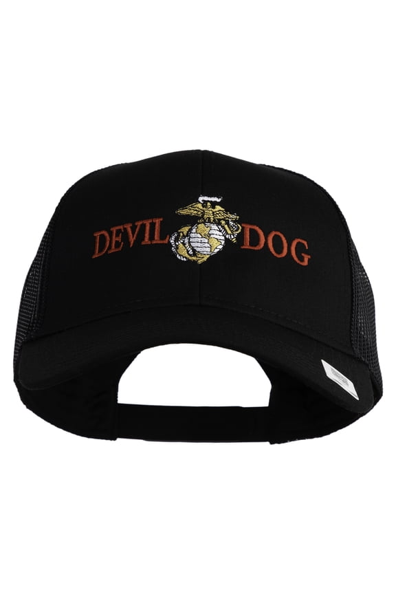Devil Dog Embroidered Solid Cotton Twill Mesh Prostyle Cap - Black OSFM