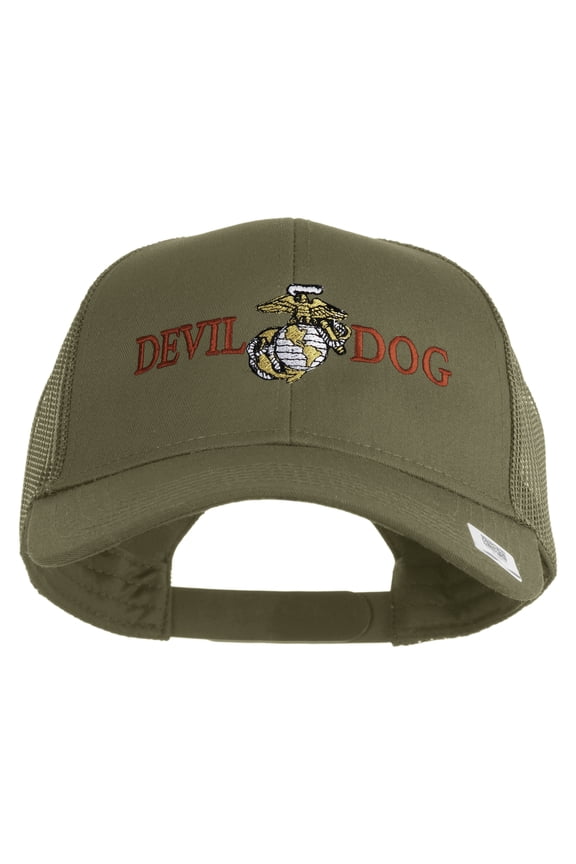 Devil Dog Embroidered Solid Cotton Twill Mesh Prostyle Cap - Khaki OSFM