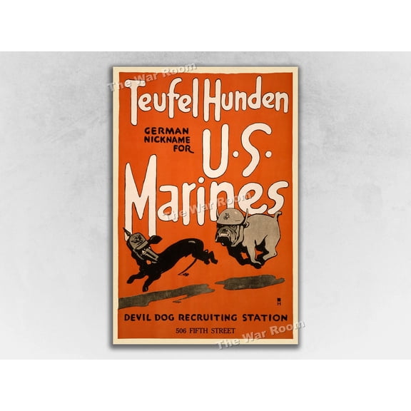 Devil Dog US Marines - 1917 WWI Recruiting, Unframed Poster