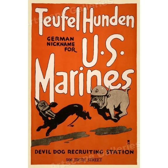 Devil Dog Us Marines 1917 Wwi Us Marines Recruting Poster Home Decor Office Wall Art