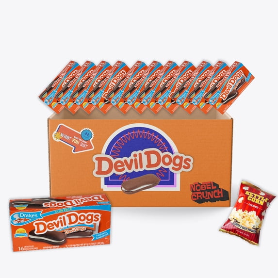 Devil Dogs (12 packs, 16CT, 192 Devil Dogs) - Club Pack - Sweet and Salty Kettle Corn (1, 5.5oz bag) - Bundled by Noblecrunch - 3 Items Total