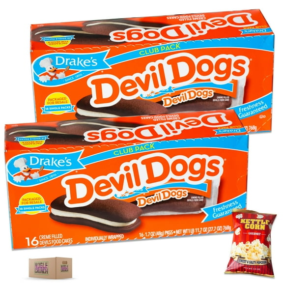 Devil Dogs (2 packs, 16CT) - Club Pack - Sweet and Salty Kettle Corn (1, 5.5oz bag) - Bundled by Noblecrunch - 3 Items Total